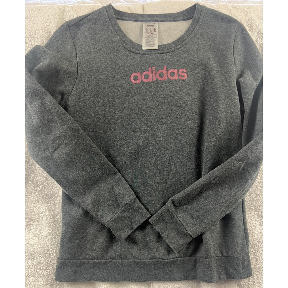 Adidas Womens Pullover Crewneck Sweatshirt Gray Pink Size Medium Casual